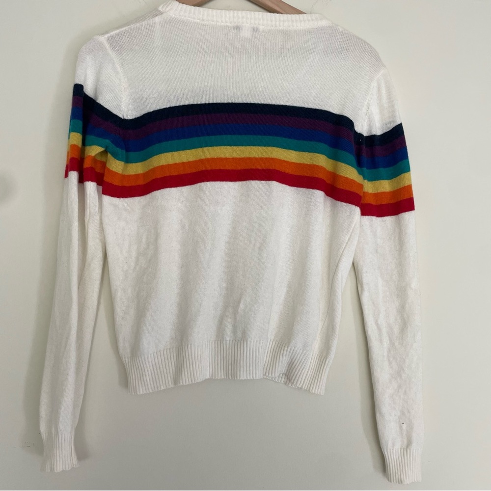Subdued Made in Italy Rainbow Cream Long Sleeve Crew Neck Sweater Womens Size S - Picture 2 of 7